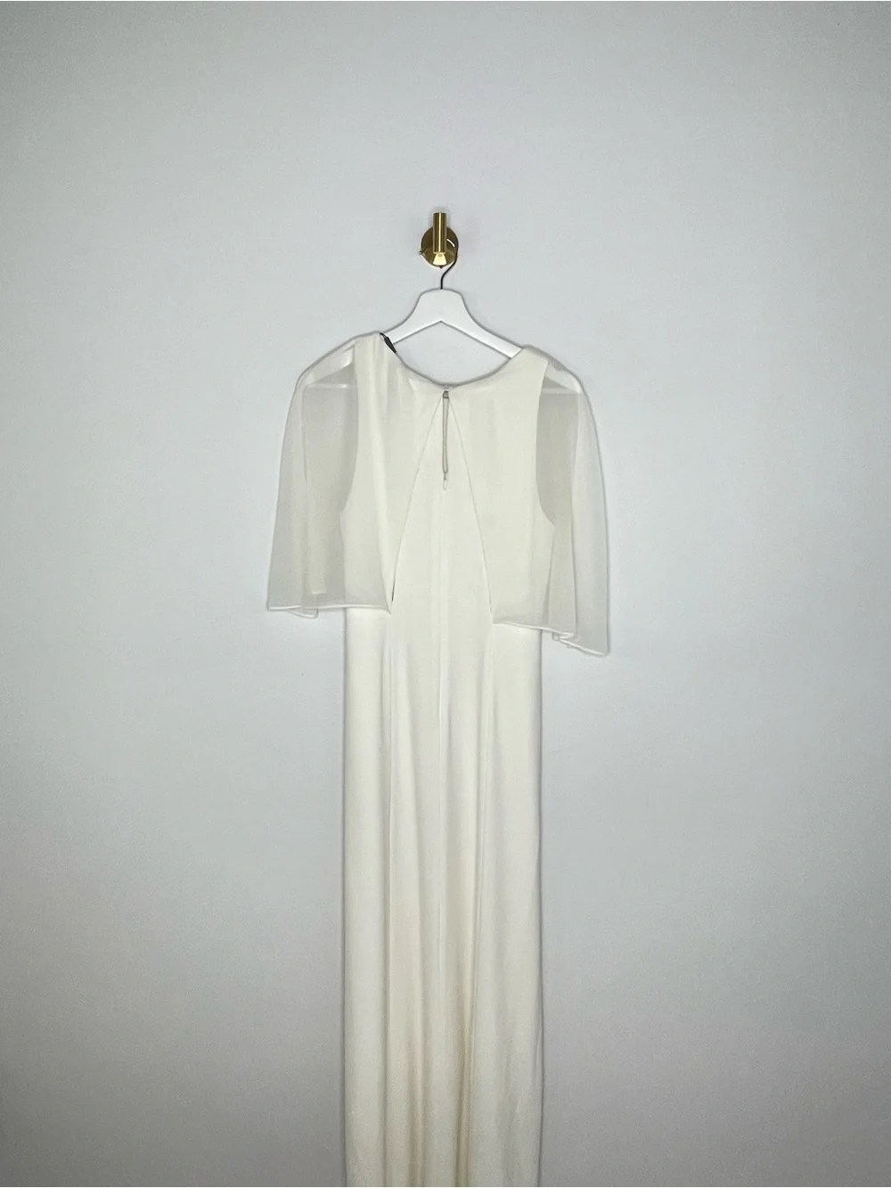 Dress | Halston Heritage NWT Cream Capelet Sheer Sleeve A Line Gown | Size 6 M - Picture 11 of 16